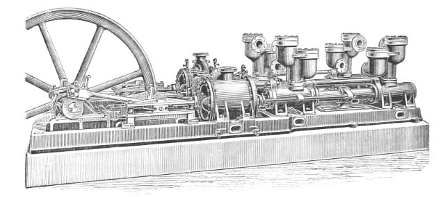 An old illustration of a mining pump used in the 1890s