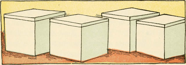 Pencil illustration of 4 cardboard boxes (crates) on a floor
